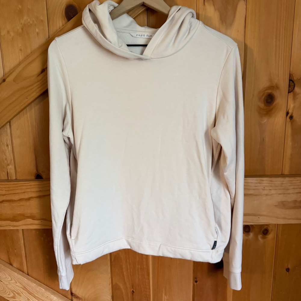 Free Fly Bamboo Lightweight Fleece Cropped Hoodie Cream White SOFT Womens Medium